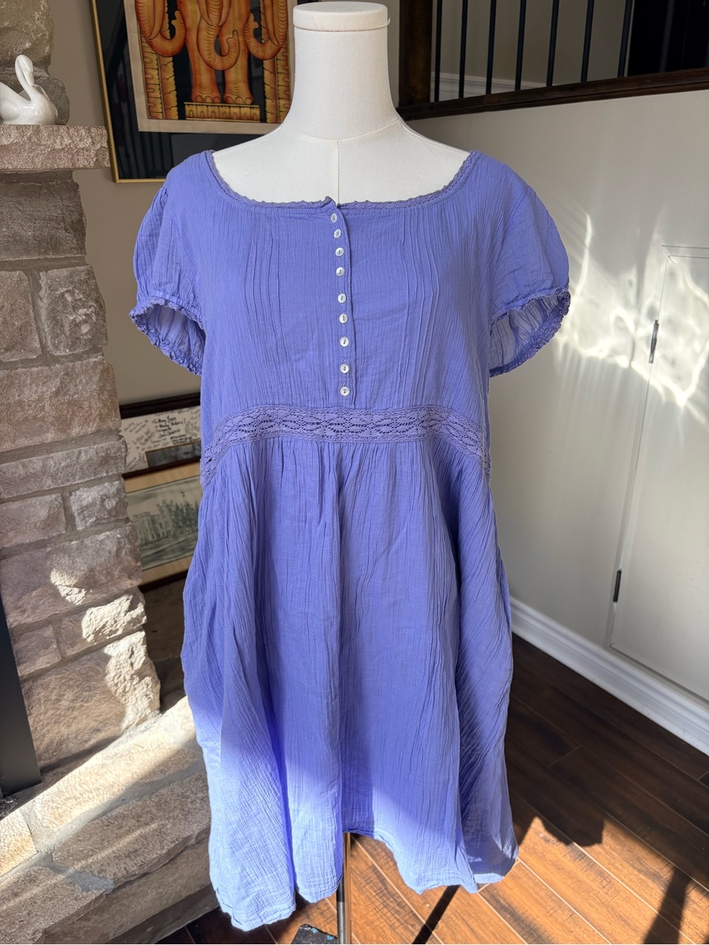 April Cornell Lavender Purple Cotton Gauze Babydoll Dress Size L